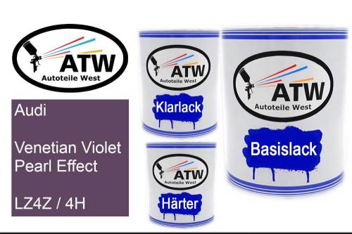 Audi, Venetian Violet Pearl Effect, LZ4Z / 4H: 1L Lackdose + 1L Klarlack + 500ml Härter - Set, von ATW Autoteile West.